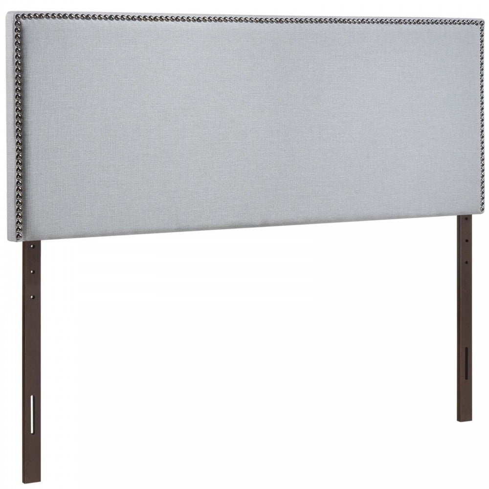 Region Nailhead Queen Upholstered Headboard, Sky Gray