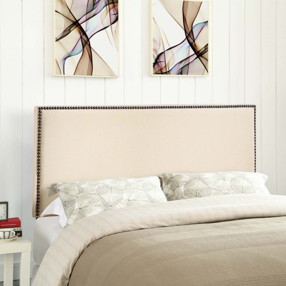 Region Nailhead Queen Upholstered Headboard, Ivory