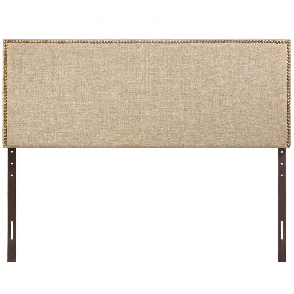 Region Nailhead Queen Upholstered Headboard, Cafe
