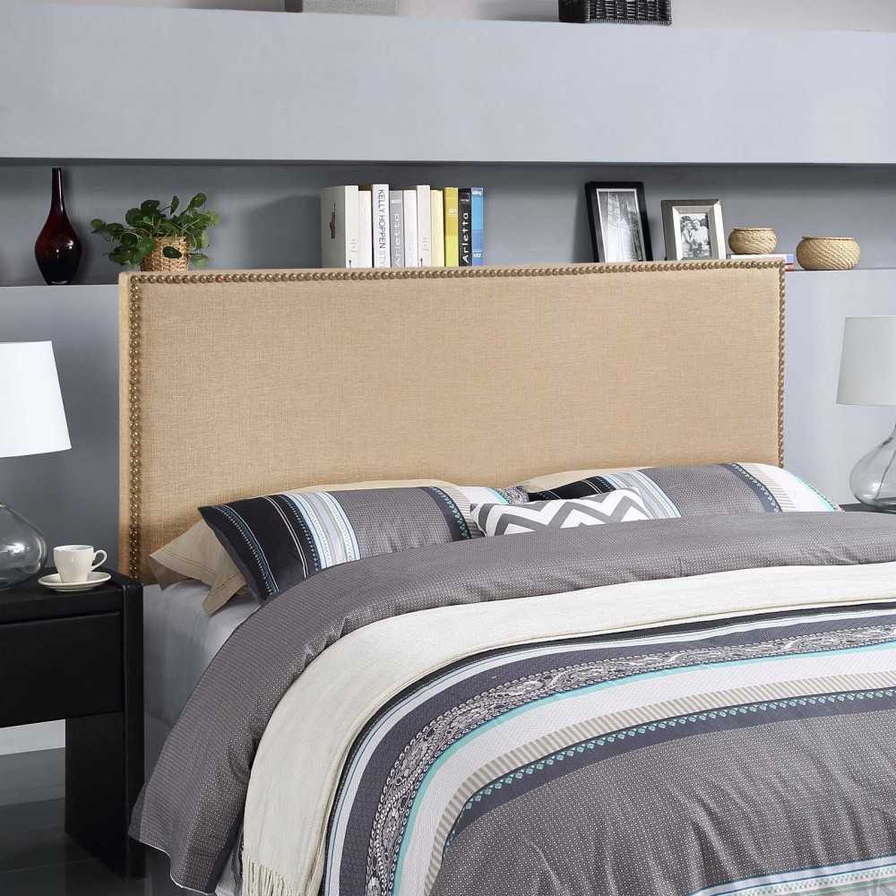 Region Nailhead Queen Upholstered Headboard, Cafe