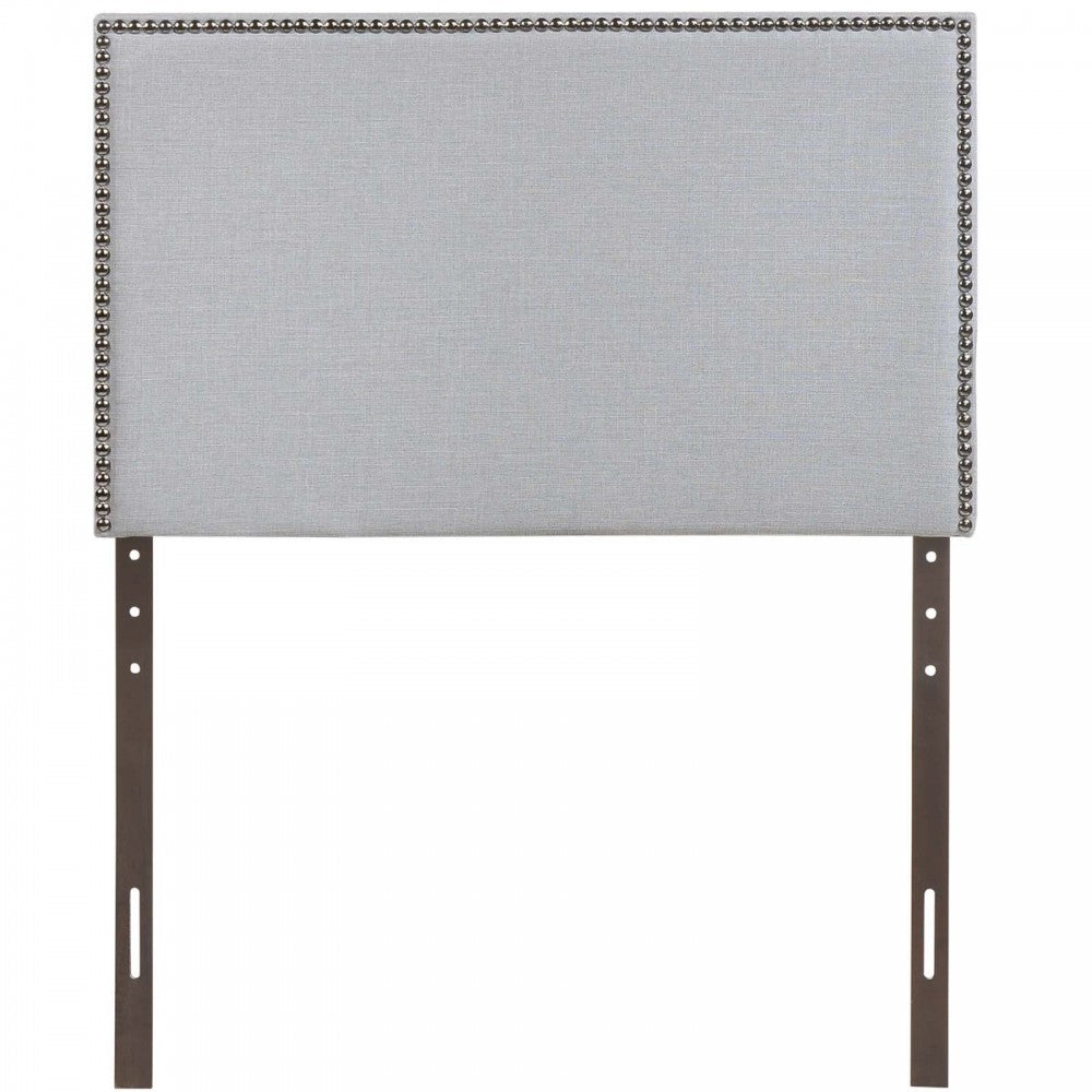 Region Nailhead Twin Upholstered Headboard, Sky Gray