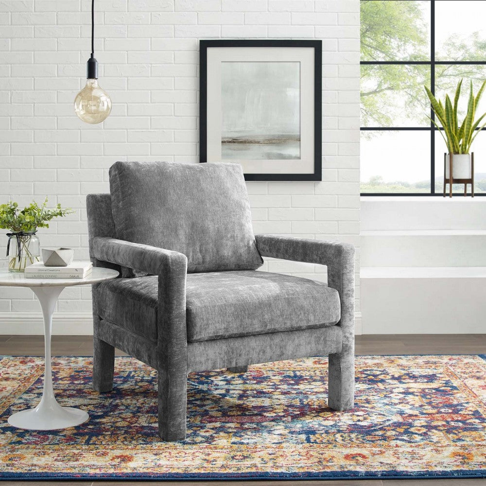 Rehearse Crushed Performance Velvet Armchair, Gray