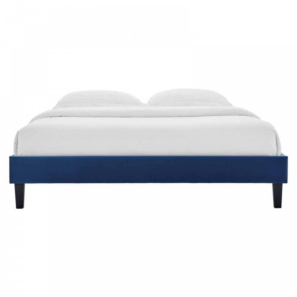 Reign Queen Performance Velvet Platform Bed Frame, Navy
