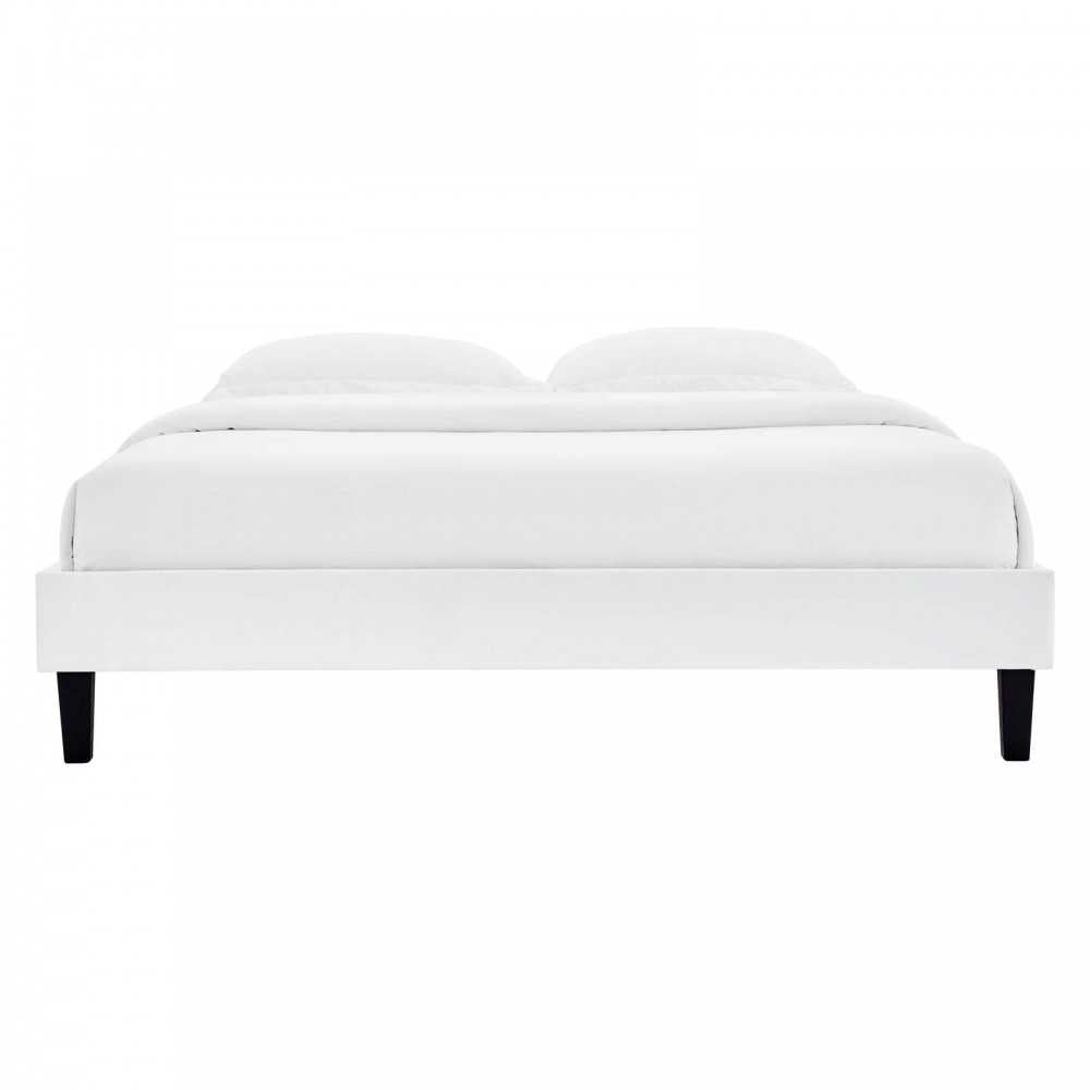 Reign Queen Performance Velvet Platform Bed Frame, White