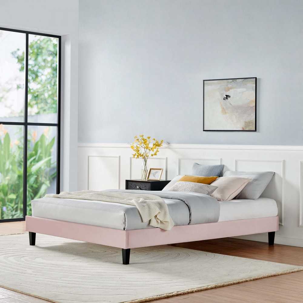 Reign Twin Performance Velvet Platform Bed Frame, Pink