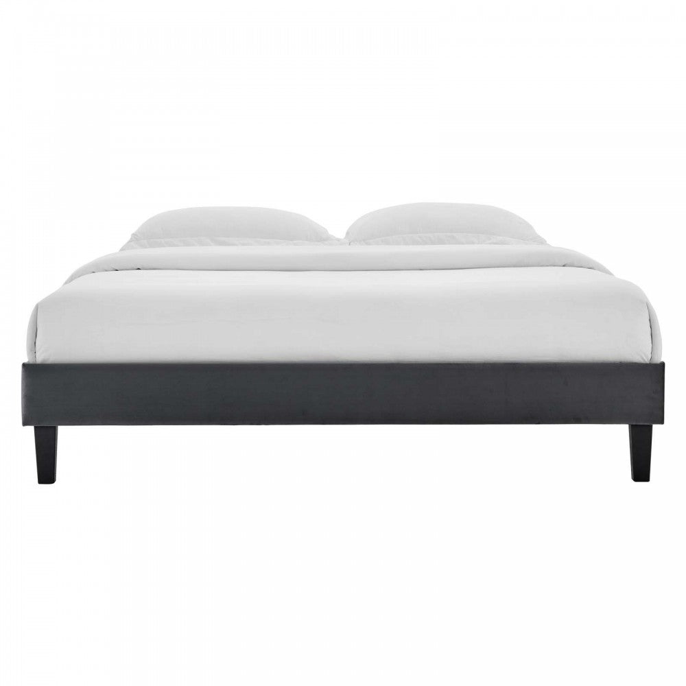 Reign Twin Performance Velvet Platform Bed Frame, Charcoal