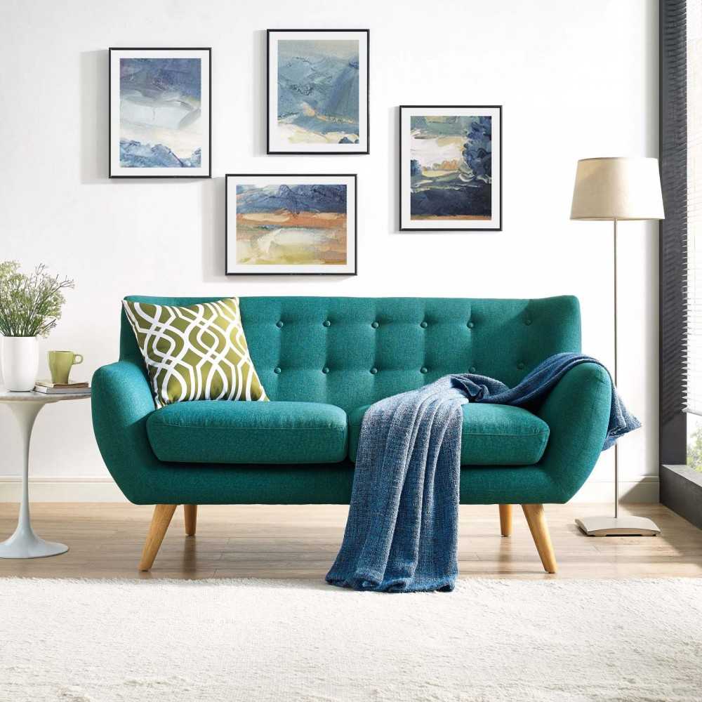Remark Upholstered Fabric Loveseat, Teal