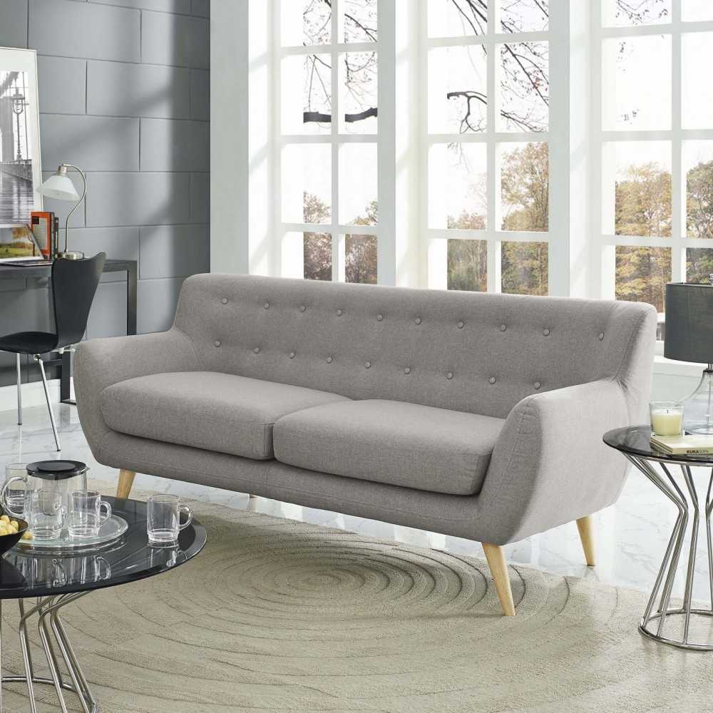 Remark Upholstered Fabric Sofa, Light Gray