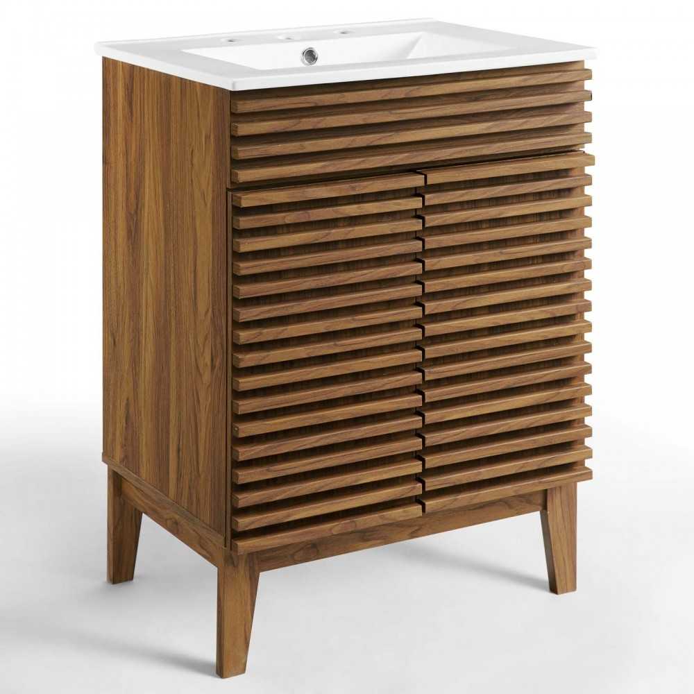 Render Bathroom Vanity, Walnut White