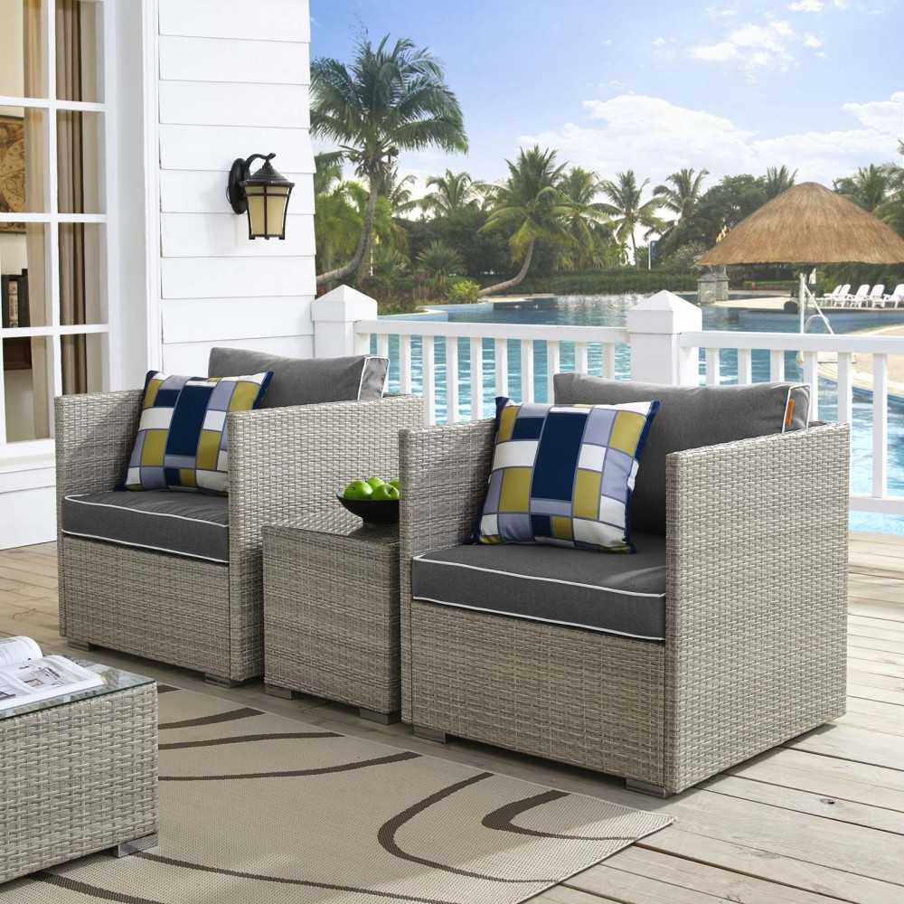 Repose 3 Piece Outdoor Patio Sectional Set, Light Gray Charcoal