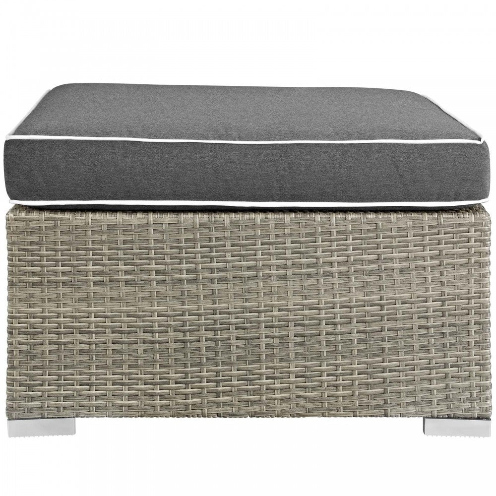 Repose Outdoor Patio Upholstered Fabric Ottoman, White, EEI-2962-LGR-CHA