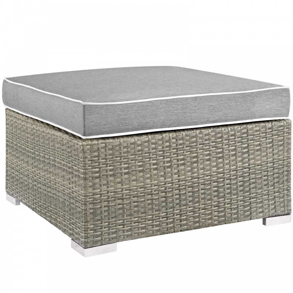 Repose Outdoor Patio Upholstered Fabric Ottoman, White, EEI-2962-LGR-GRY