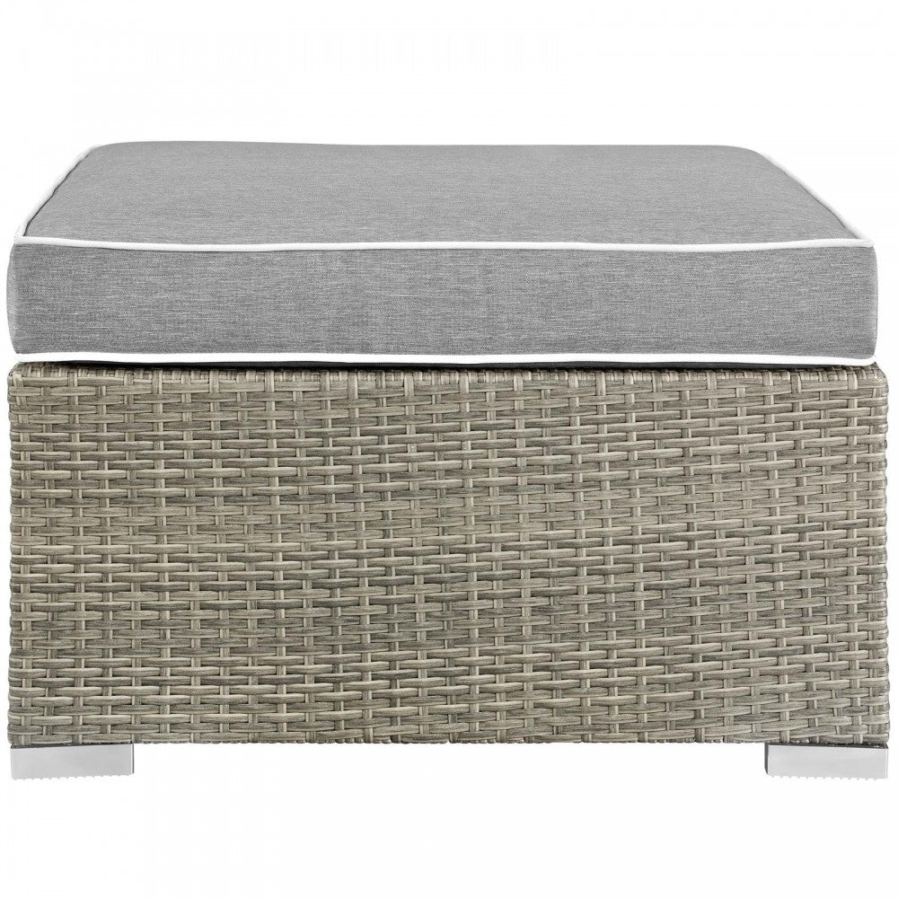 Repose Outdoor Patio Upholstered Fabric Ottoman, White, EEI-2962-LGR-GRY