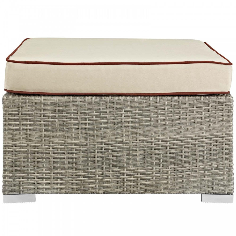 Repose Outdoor Patio Upholstered Fabric Ottoman, White, EEI-2962-LGR-BEI