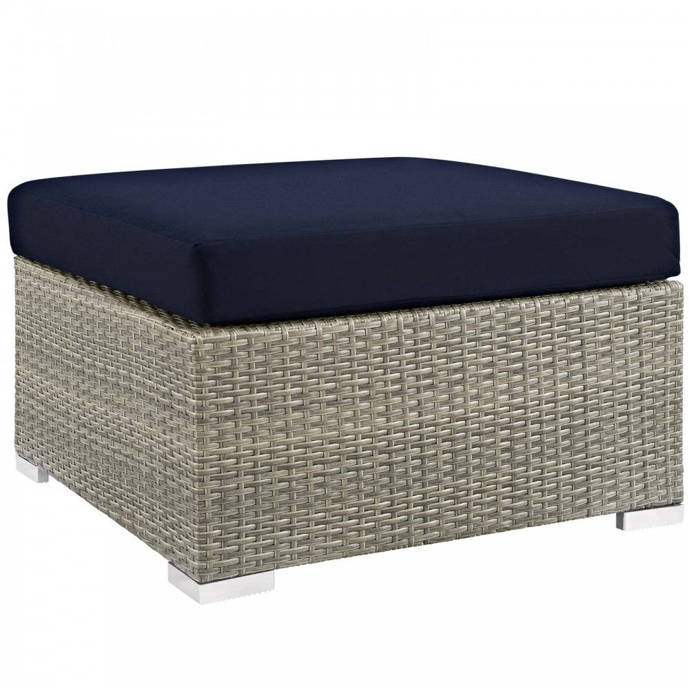Repose Sunbrella Fabric Outdoor Patio Ottoman, White, EEI-2963-LGR-NAV