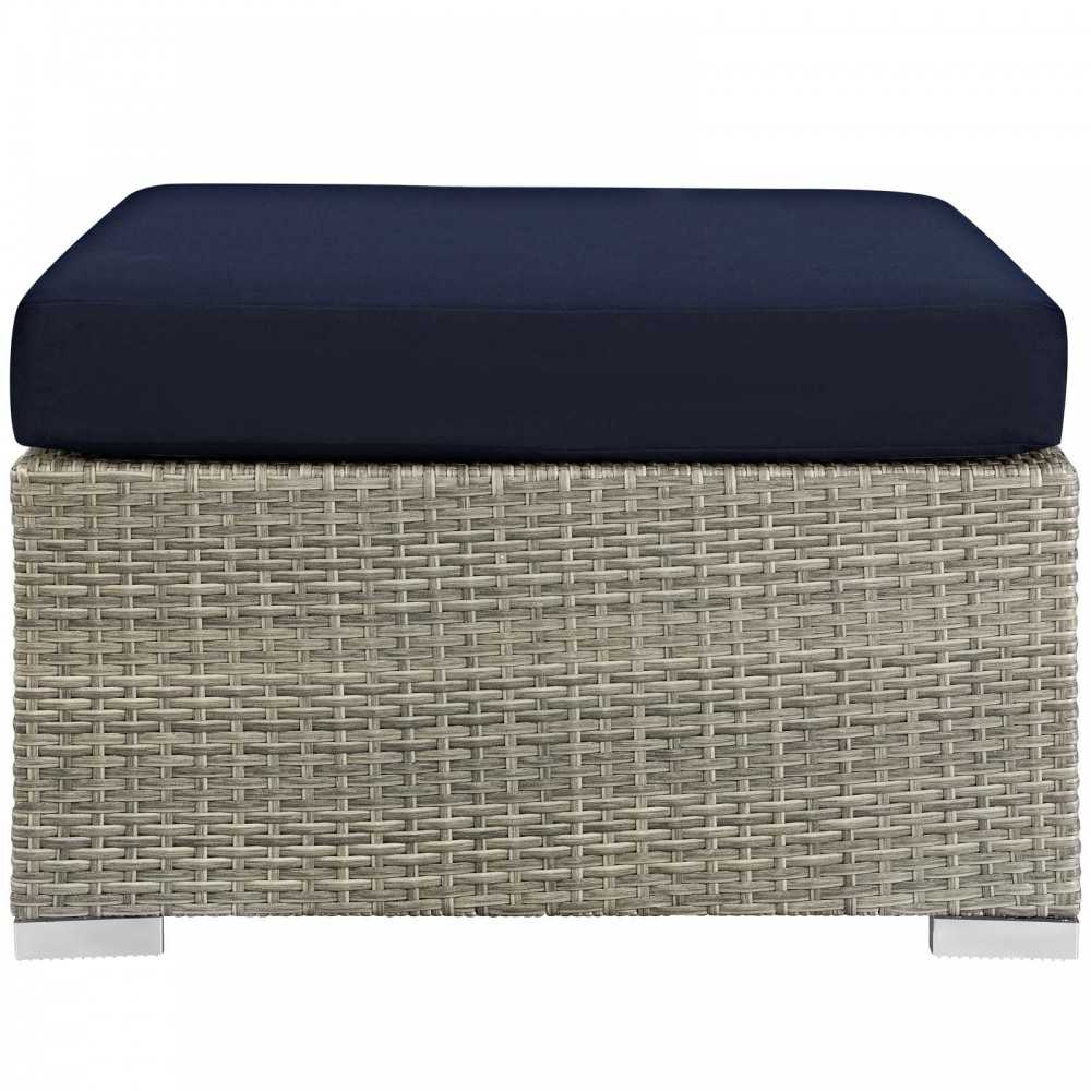 Repose Sunbrella Fabric Outdoor Patio Ottoman, White, EEI-2963-LGR-NAV