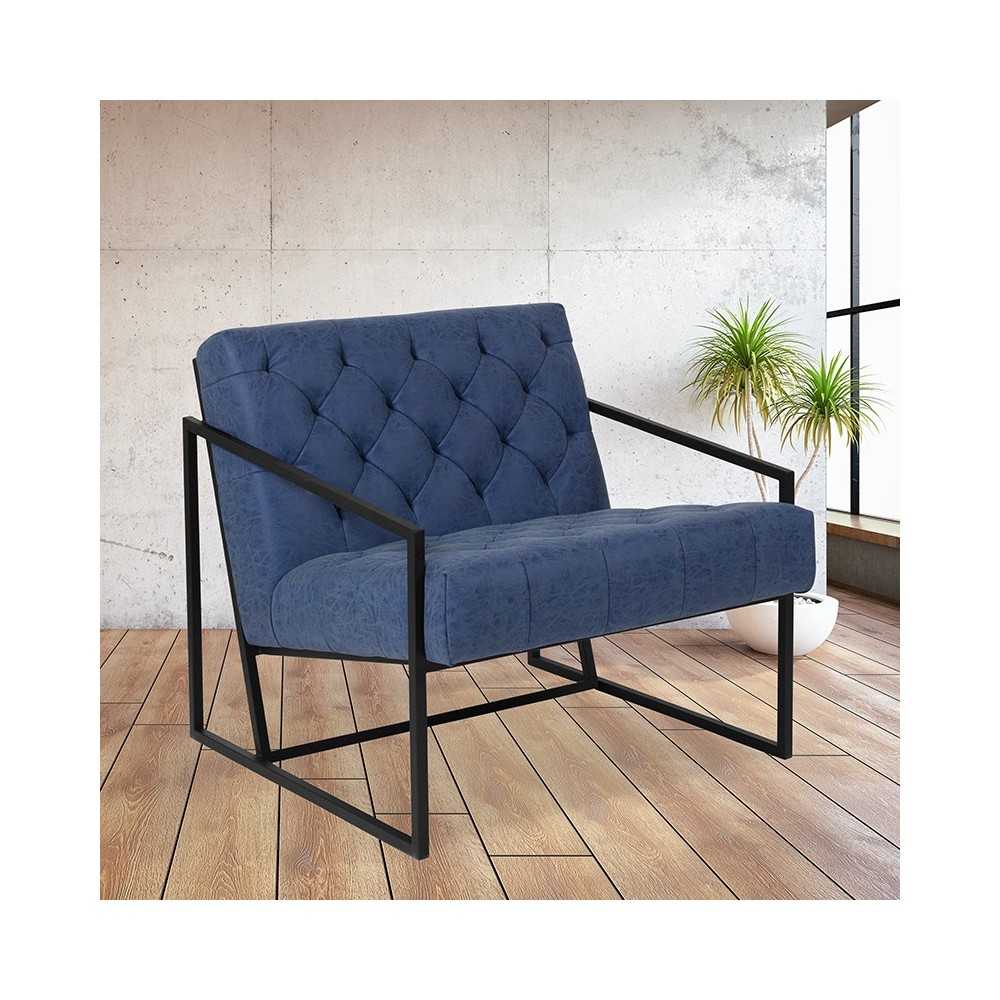 Retro Blue LeatherSoft Tufted Lounge Chair