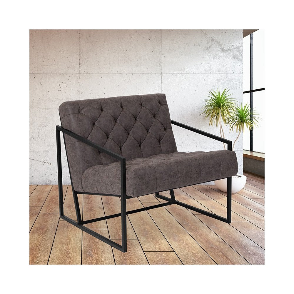 Retro Gray LeatherSoft Tufted Lounge Chair