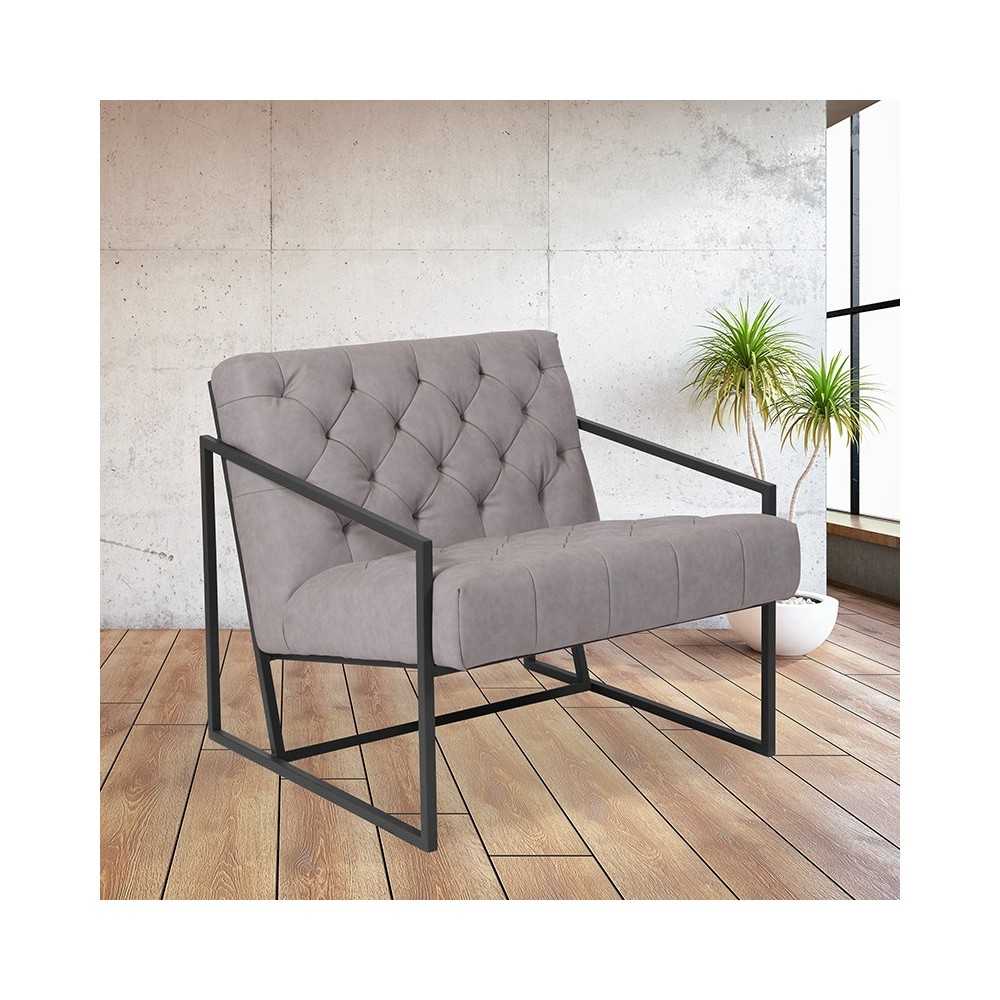 Retro Light Gray LeatherSoft Tufted Lounge Chair