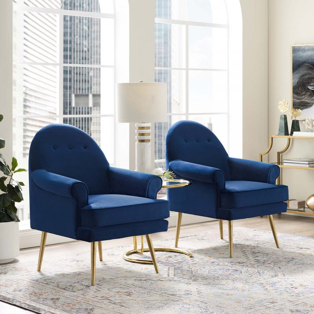 Revive Armchair Performance Velvet Set of 2, Navy