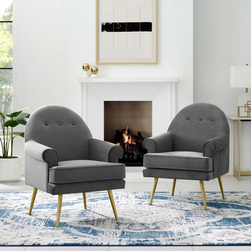 Revive Armchair Performance Velvet Set of 2, Gray