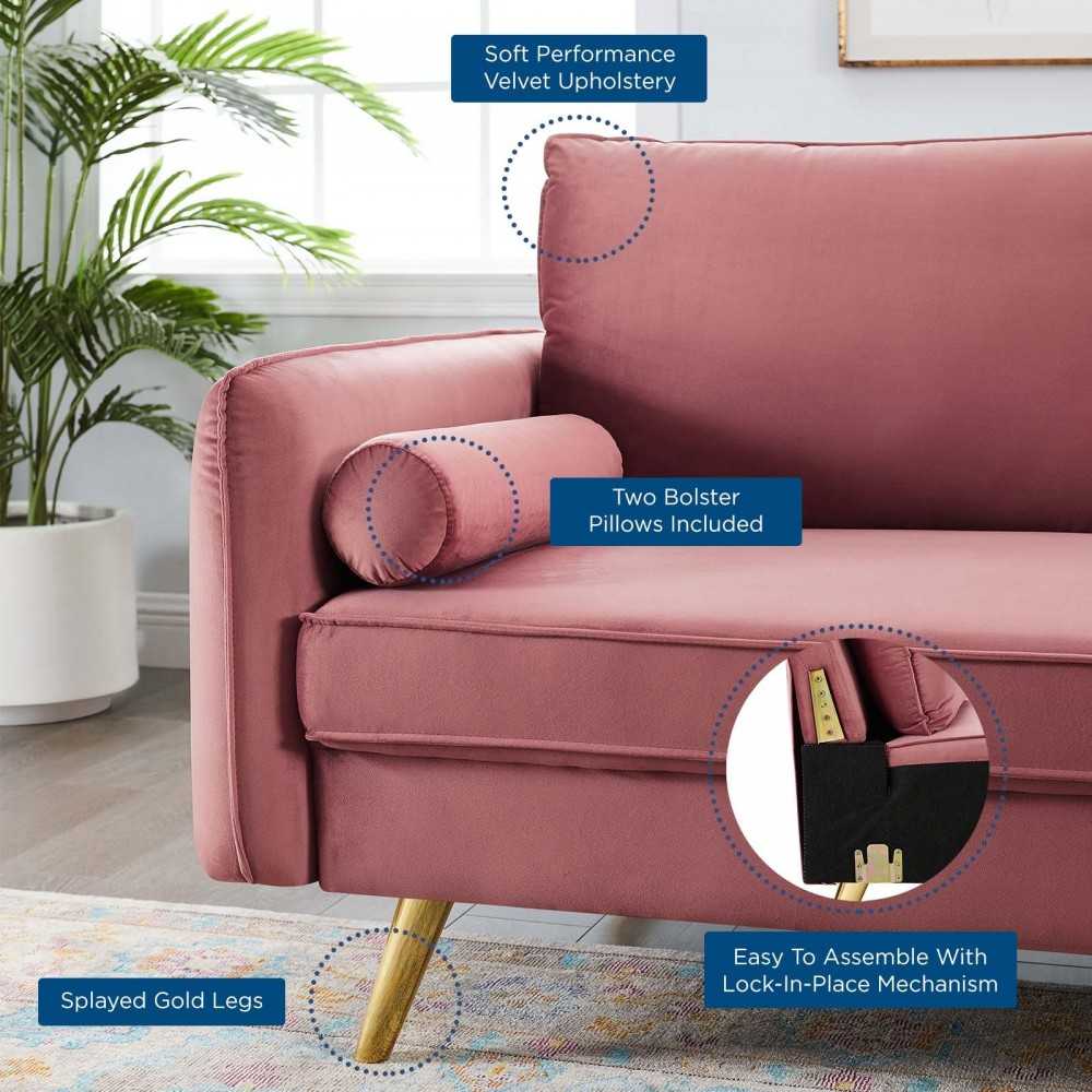 Revive Performance Velvet Sofa, Dusty Rose