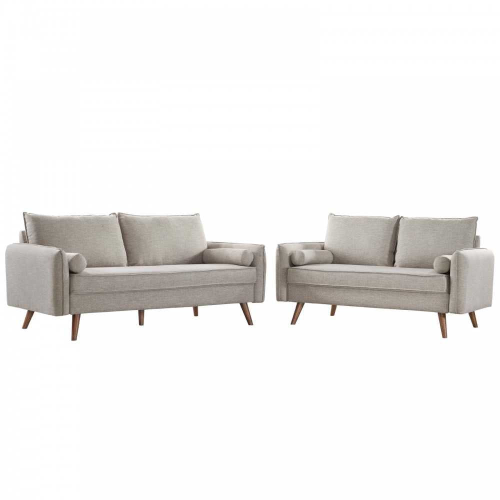 Revive Upholstered Fabric Sofa and Loveseat Set, Beige