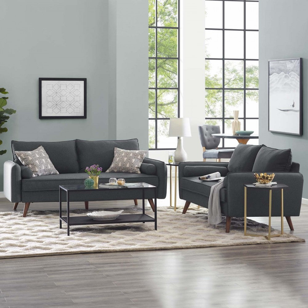 Revive Upholstered Fabric Sofa and Loveseat Set, Gray