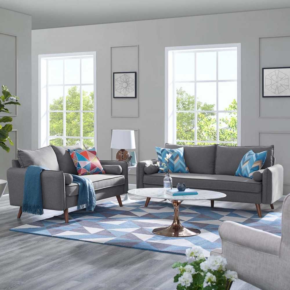 Revive Upholstered Fabric Sofa and Loveseat Set, Light Gray