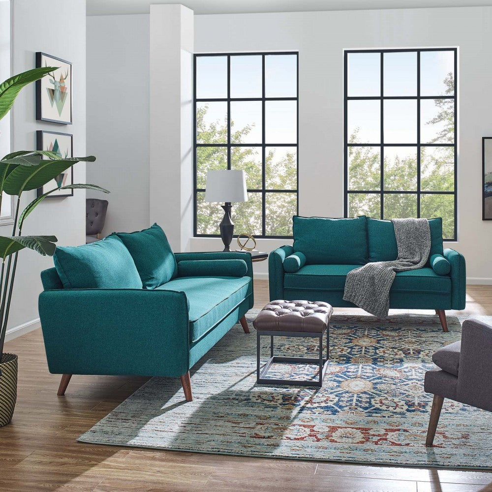 Revive Upholstered Fabric Sofa and Loveseat Set, Teal