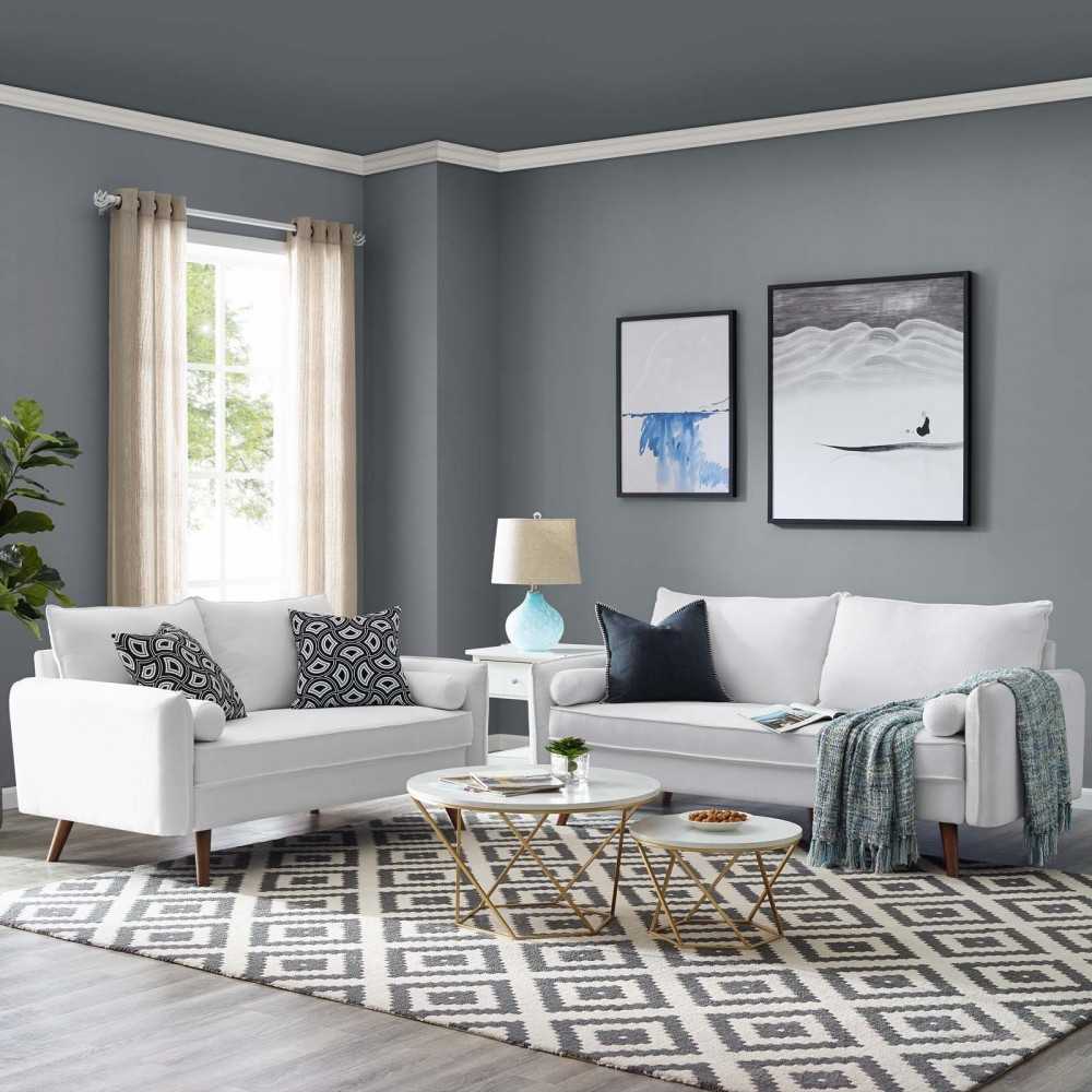 Revive Upholstered Fabric Sofa and Loveseat Set, White