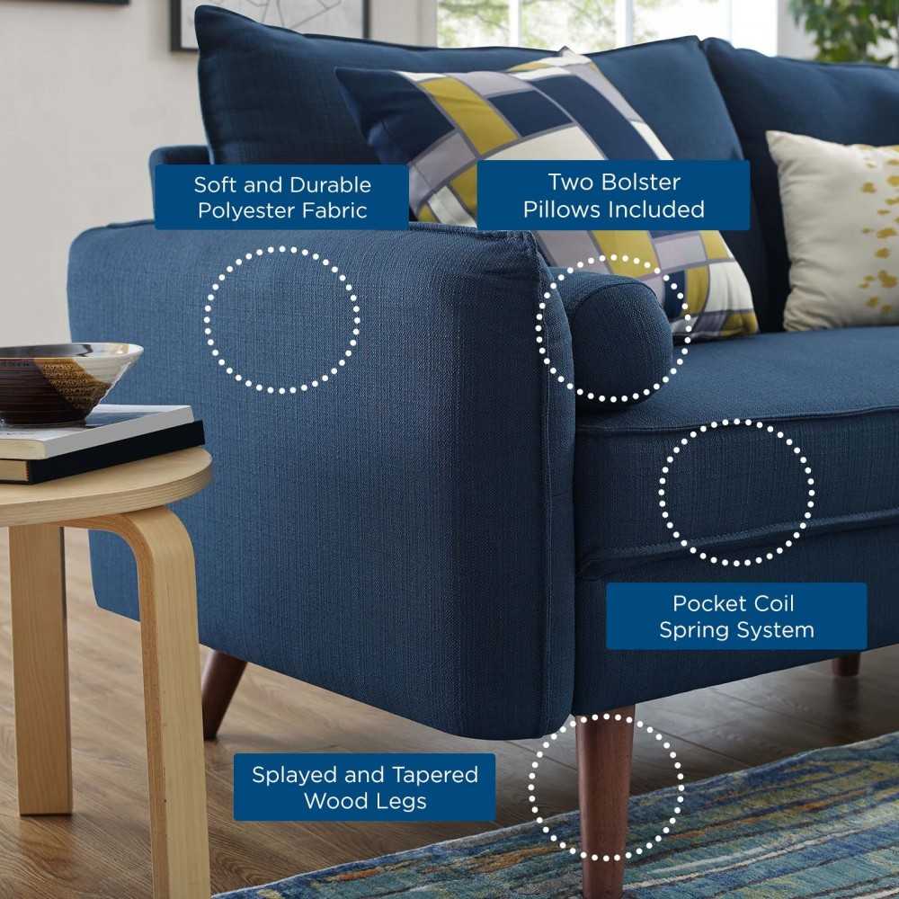 Revive Upholstered Fabric Sofa and Loveseat Set, Azure
