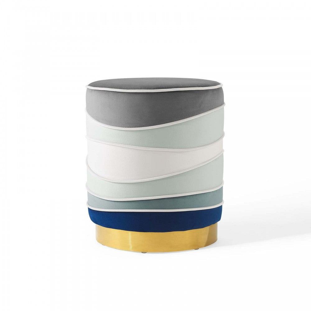 Ribbon Round Performance Velvet Ottoman