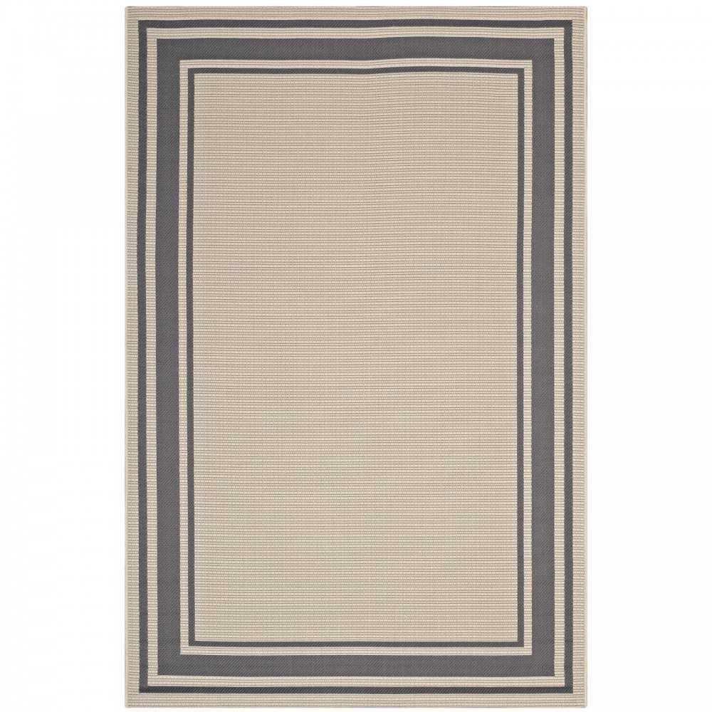Rim Solid Border 8x10 Indoor and Outdoor Area Rug, Gray and Beige