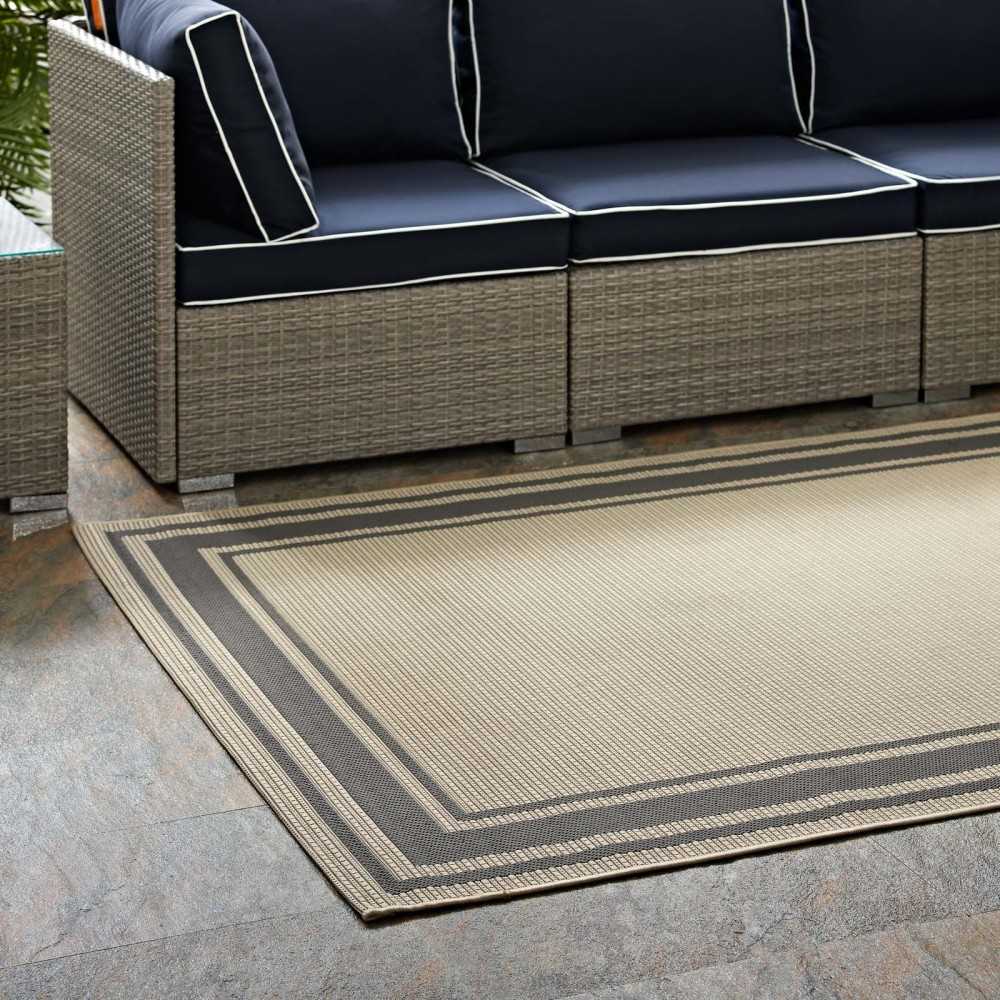 Rim Solid Border 8x10 Indoor and Outdoor Area Rug, Gray and Beige