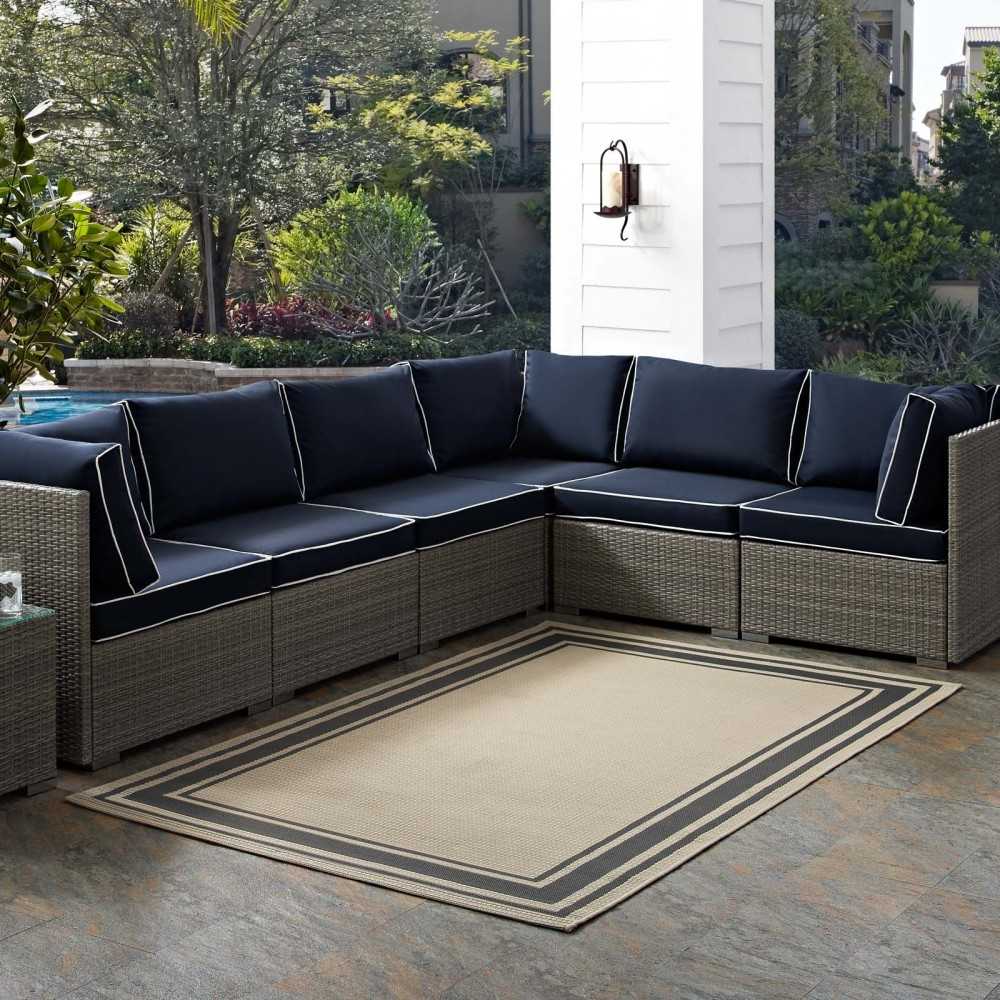 Rim Solid Border 8x10 Indoor and Outdoor Area Rug, Gray and Beige