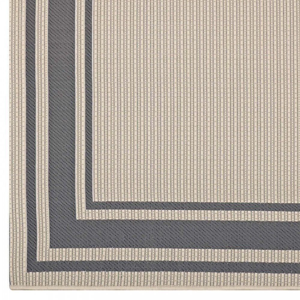 Rim Solid Border 8x10 Indoor and Outdoor Area Rug, Gray and Beige