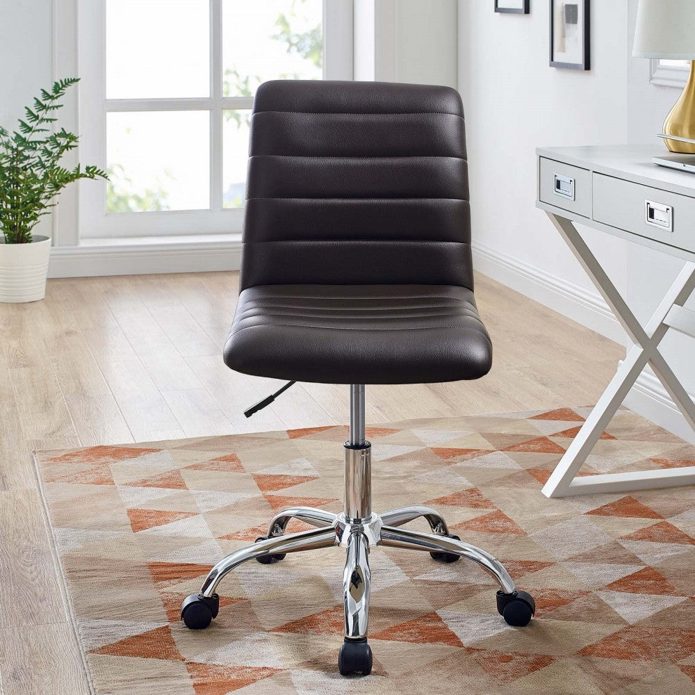Ripple Armless Mid Back Vinyl Office Chair, Brown