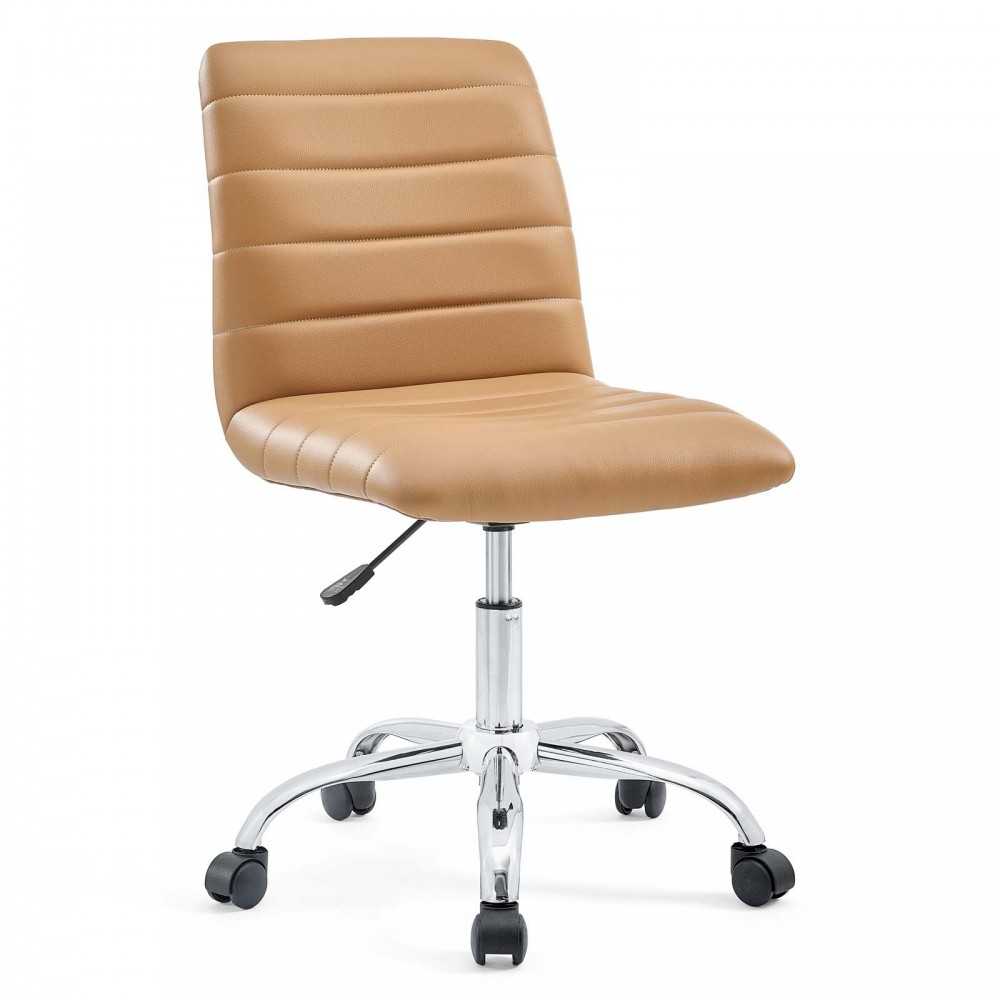 Ripple Armless Mid Back Vinyl Office Chair, Tan