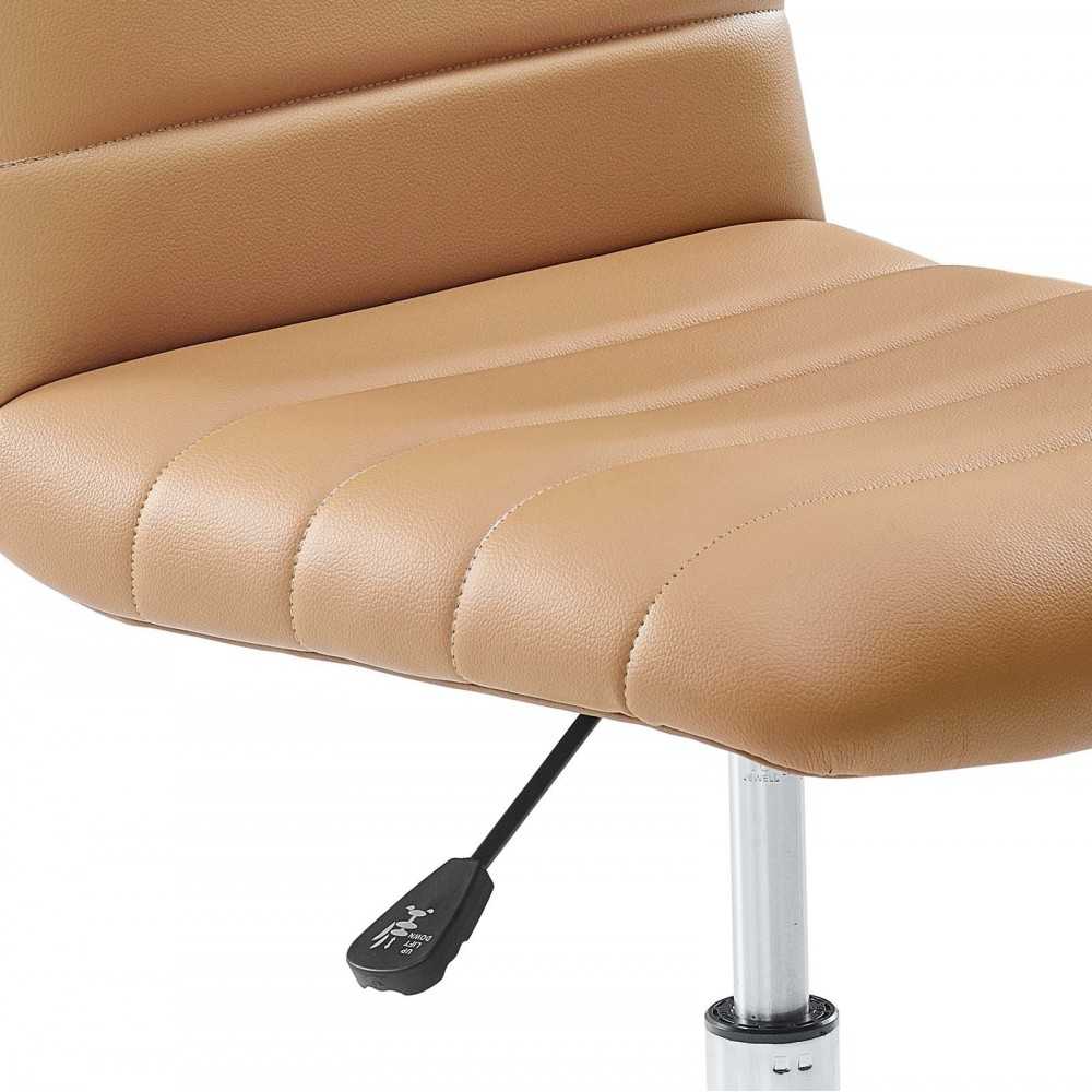 Ripple Armless Mid Back Vinyl Office Chair, Tan