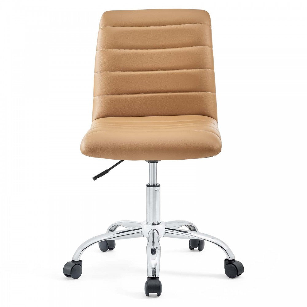 Ripple Armless Mid Back Vinyl Office Chair, Tan