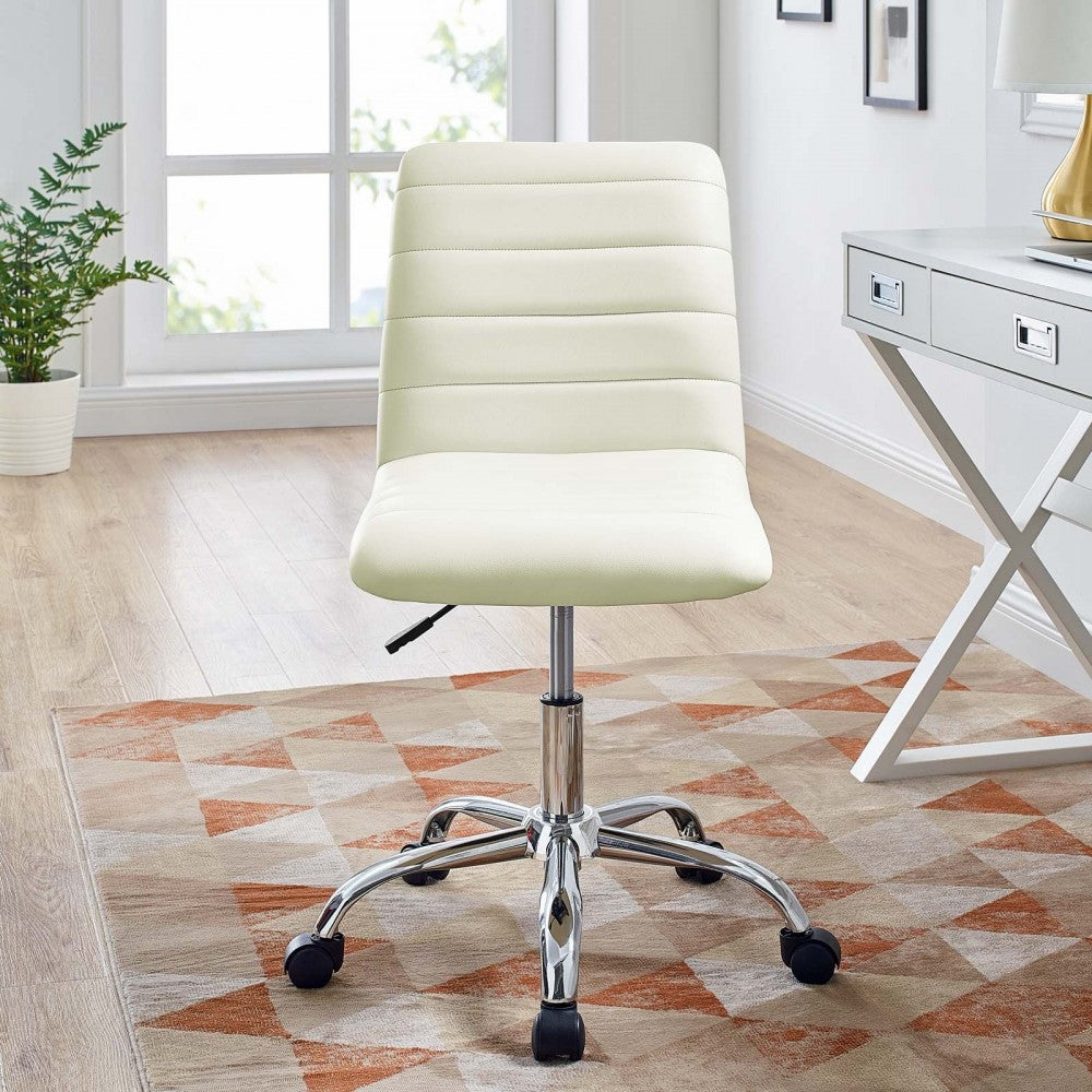 Ripple Armless Mid Back Vinyl Office Chair, White