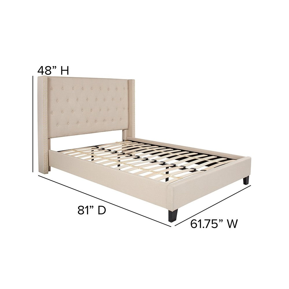 Riverdale Full Size Tufted Upholstered Platform Bed in Beige Fabric