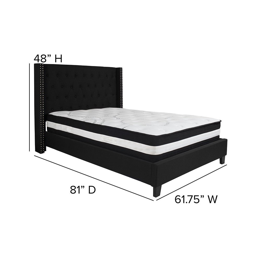 Riverdale Full Size Tufted Upholstered Platform Bed in Black Fabric with Pocket Spring Mattress