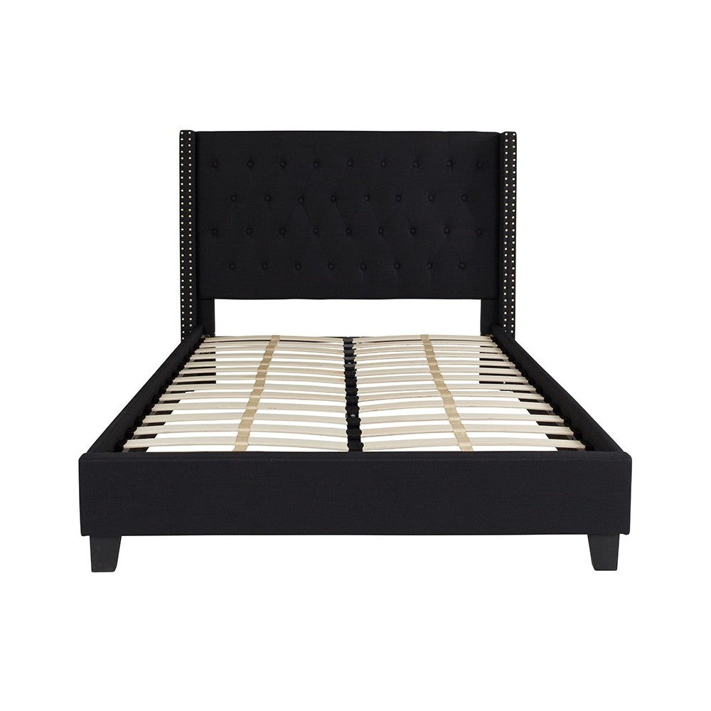 Riverdale Full Size Tufted Upholstered Platform Bed in Black Fabric