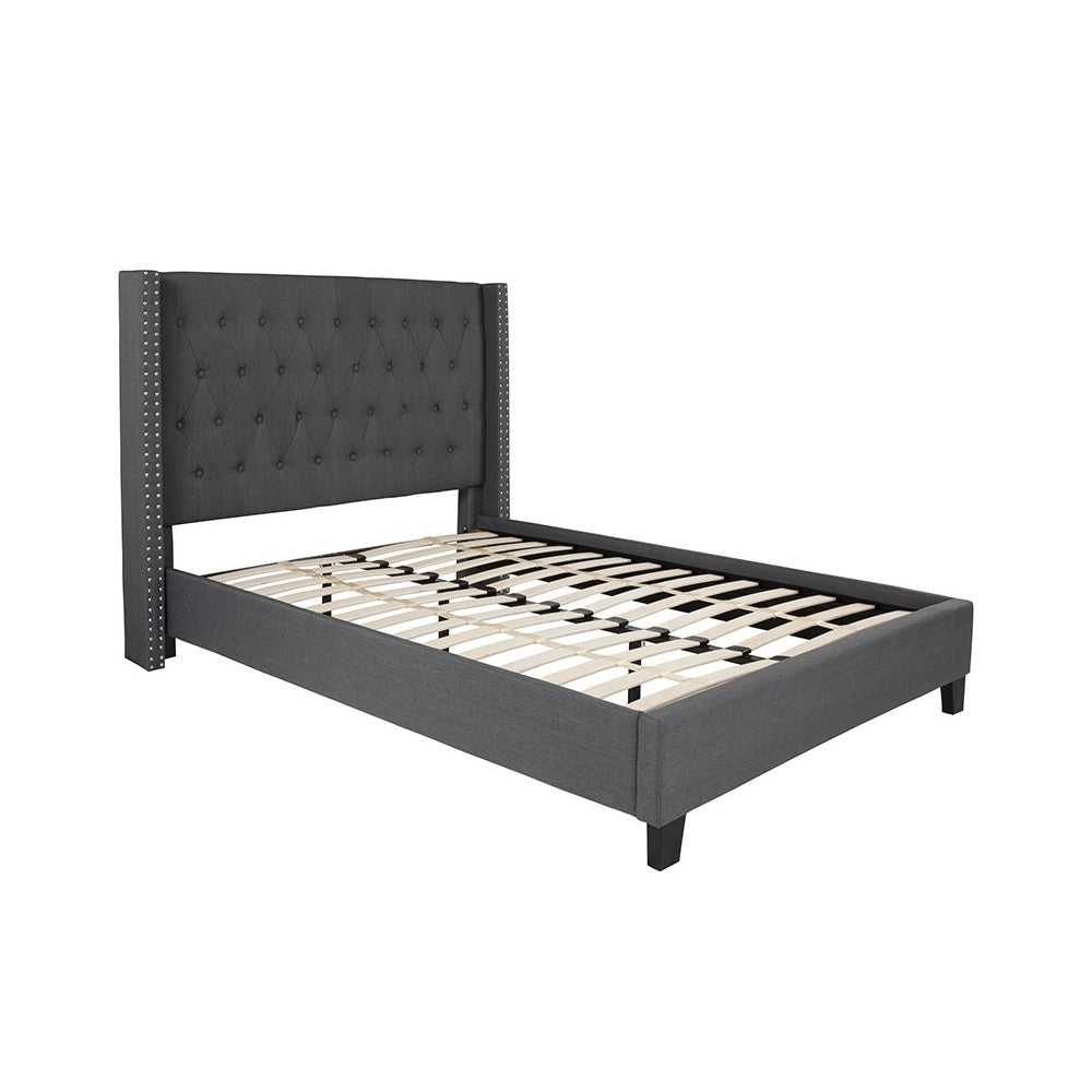 Riverdale Full Size Tufted Upholstered Platform Bed in Dark Gray Fabric