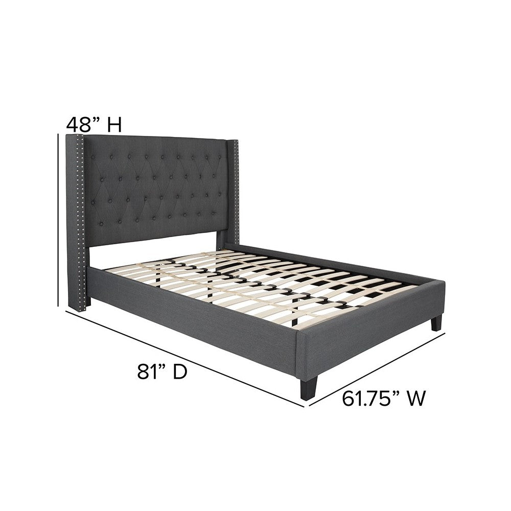 Riverdale Full Size Tufted Upholstered Platform Bed in Dark Gray Fabric