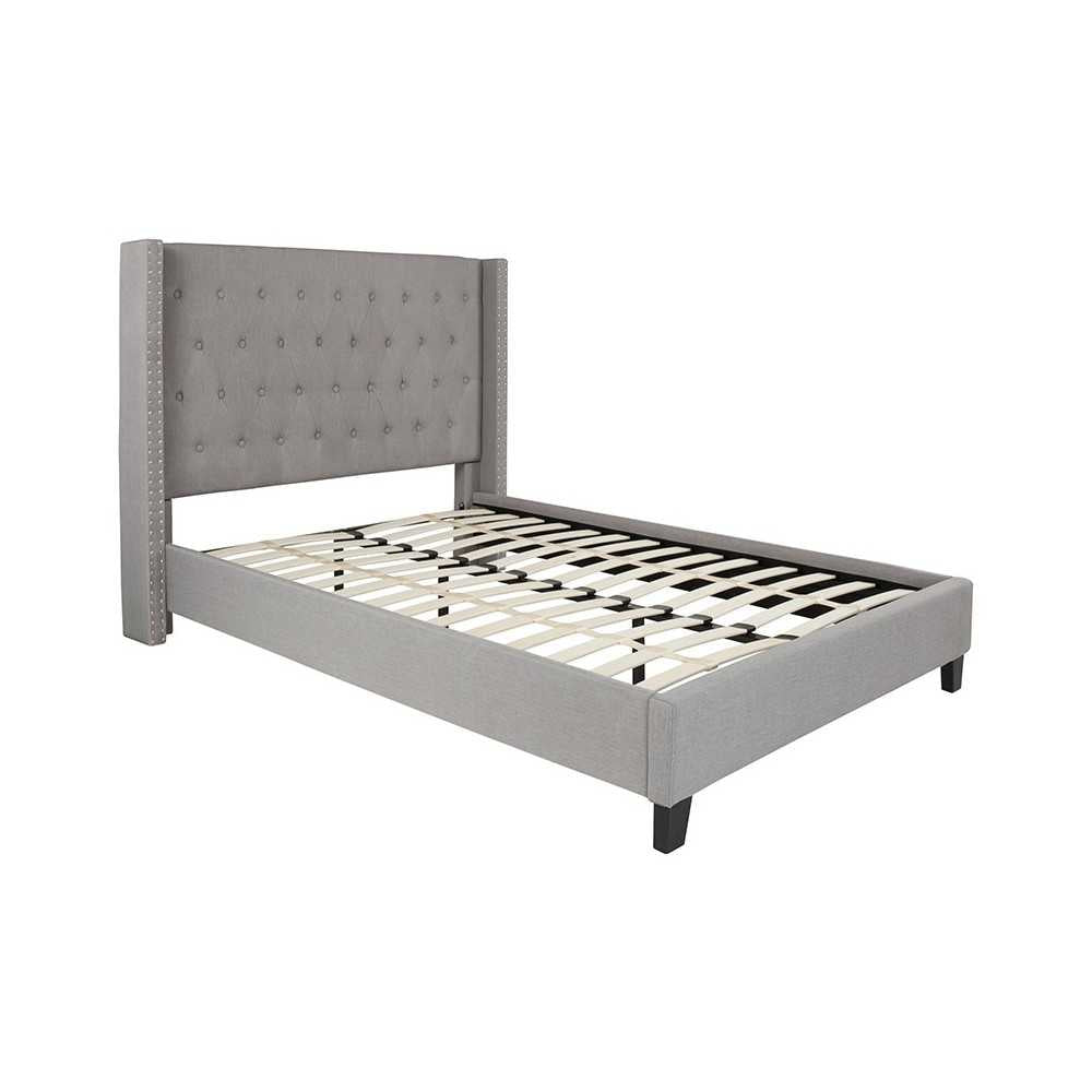 Riverdale Full Size Tufted Upholstered Platform Bed in Light Gray Fabric