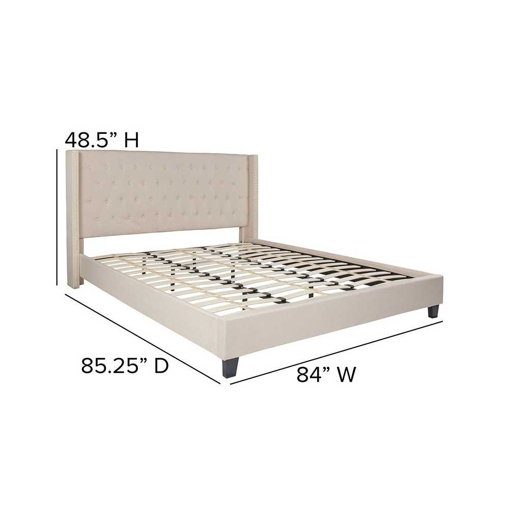 Riverdale King Size Tufted Upholstered Platform Bed in Beige Fabric