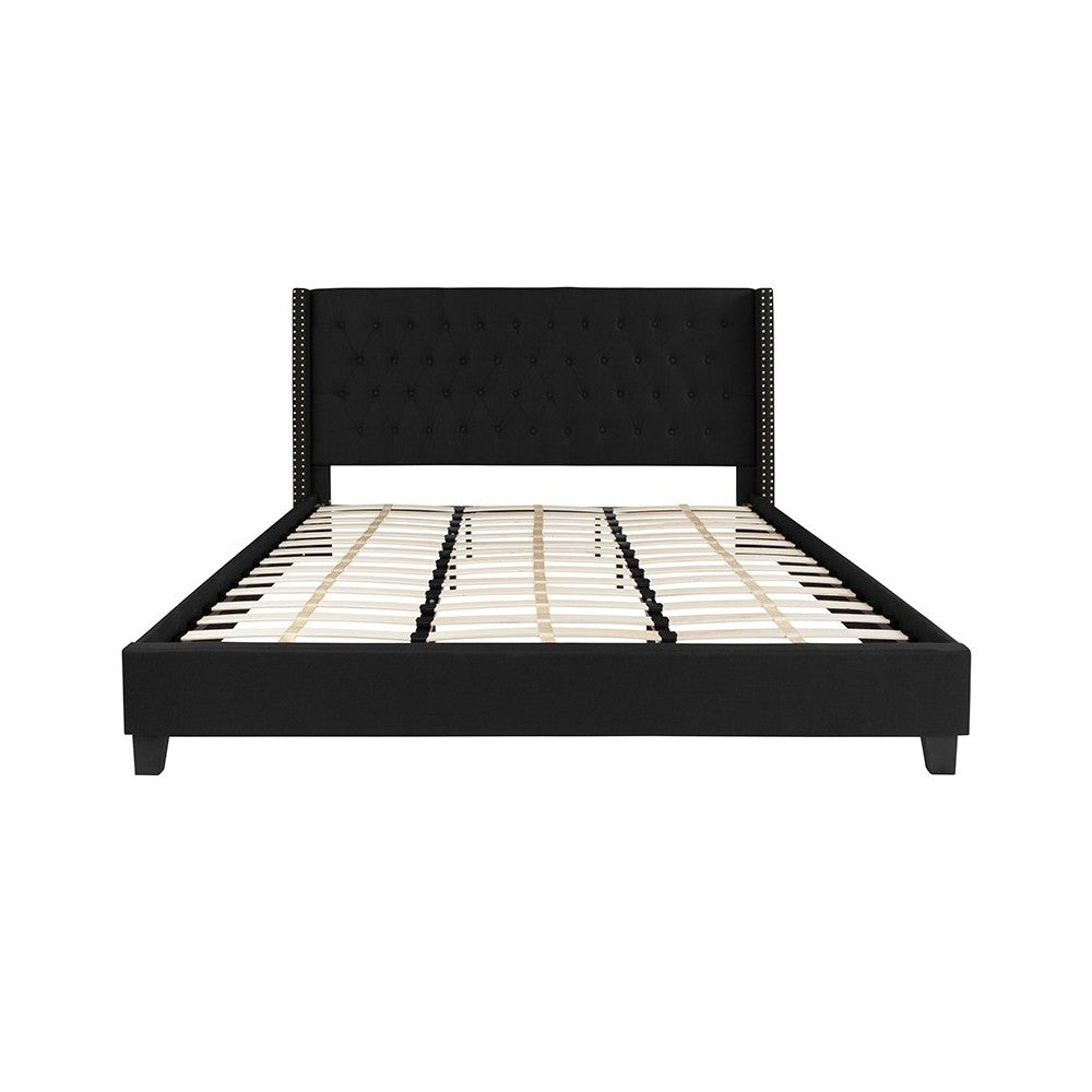 Riverdale King Size Tufted Upholstered Platform Bed in Black Fabric
